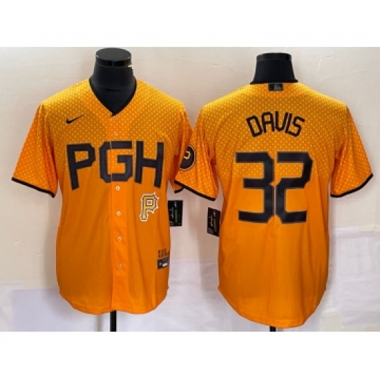 Men's Nike Pittsburgh Pirates 32 Henry Davis Yellow 2023 City Connect Stitched Jersey1