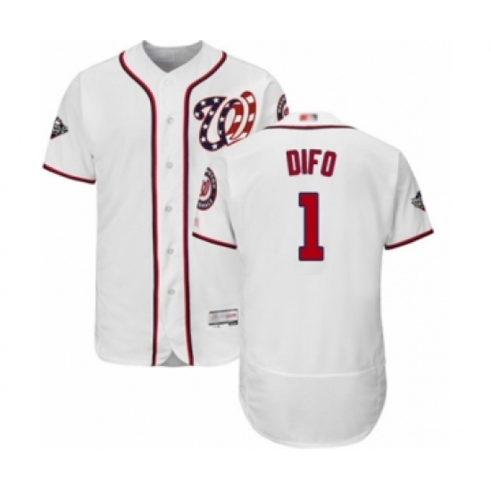 Men's Washington Nationals 1 Wilmer Difo White Home Flex Base Authentic Collection 2019 World Series Bound Baseball Jersey