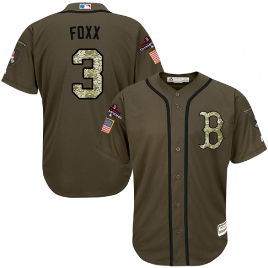 Men's Majestic Boston Red Sox 3 Jimmie Foxx Authentic Green Salute to Service 2018 World Series Champions MLB Jersey