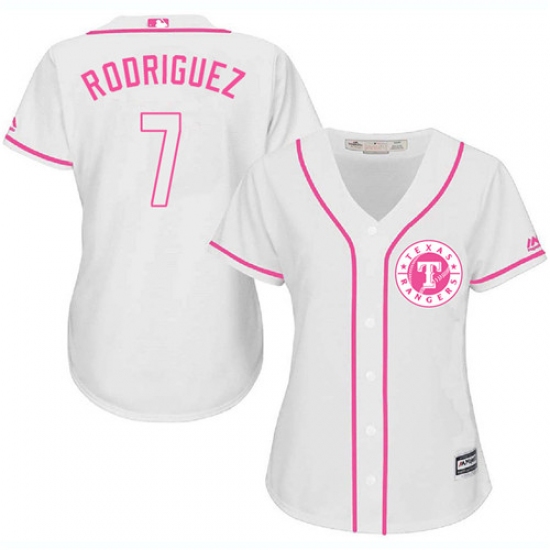 Women's Majestic Texas Rangers 7 Ivan Rodriguez Replica White Fashion Cool Base MLB Jersey