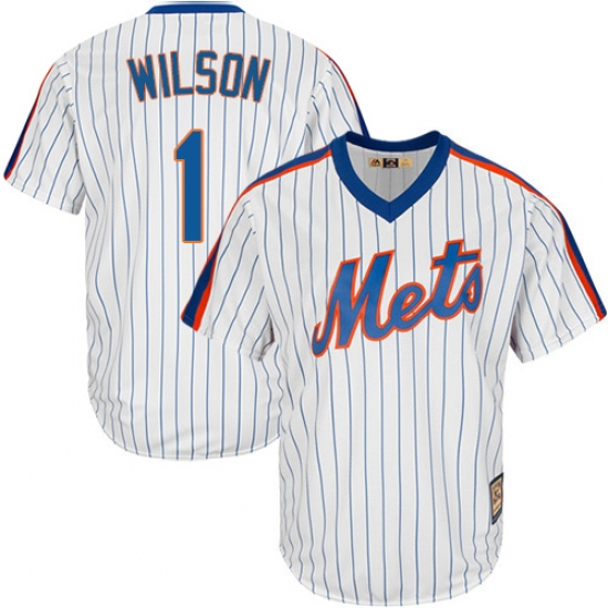 Men's Majestic New York Mets 1 Mookie Wilson Authentic White Cooperstown MLB Jersey
