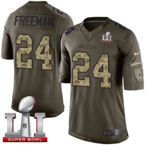 Men's Nike Atlanta Falcons 24 Devonta Freeman Limited Green Salute to Service Super Bowl LI 51 NFL Jersey
