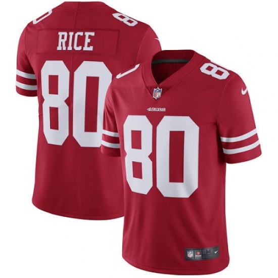 Men's Nike San Francisco 49ers 80 Jerry Rice Red Team Color Vapor Untouchable Limited Player NFL Jersey