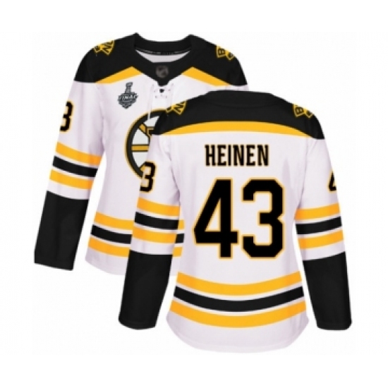 Women's Boston Bruins 43 Danton Heinen Authentic White Away 2019 Stanley Cup Final Bound Hockey Jersey