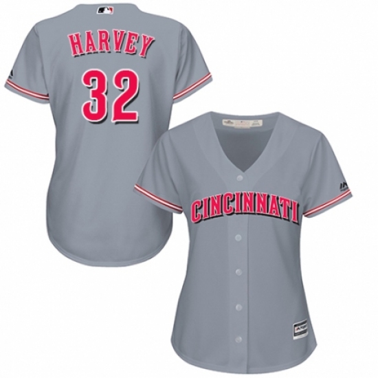 Women's Majestic Cincinnati Reds 32 Matt Harvey Authentic Grey Road Cool Base MLB Jersey