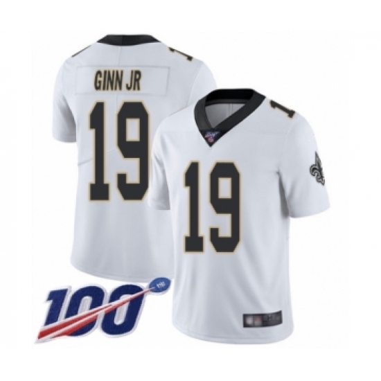 Men's New Orleans Saints 19 Ted Ginn Jr White Vapor Untouchable Limited Player 100th Season Football Jersey