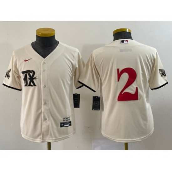 Youth Nike Texas Rangers 2 Marcus Semien Cream 2023 City Connect Stitched Baseball Jersey