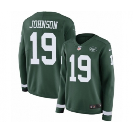 Women's Nike New York Jets 19 Keyshawn Johnson Limited Green Therma Long Sleeve NFL Jersey