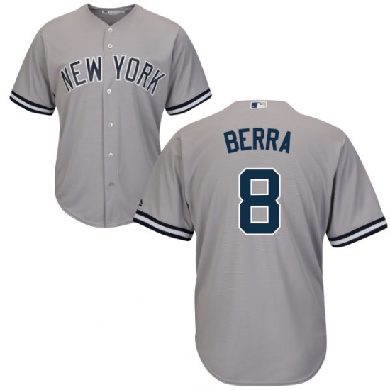 Youth Majestic New York Yankees 8 Yogi Berra Replica Grey Road MLB Jersey