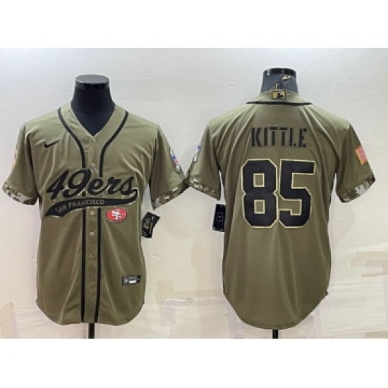 Men's San Francisco 49ers 85 George Kittle 2022 Olive Salute to Service Cool Base Stitched Baseball Jersey