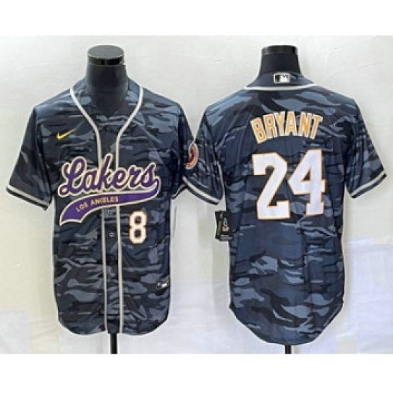 Men's Los Angeles Lakers 8 24 Kobe Bryant Black Camo Cool Base Stitched Baseball Jersey