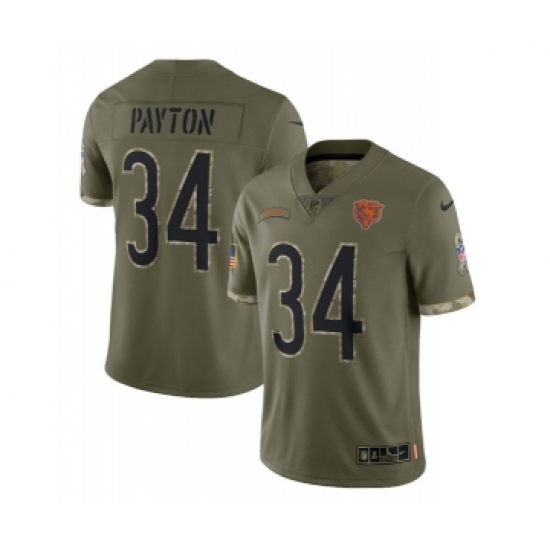 Men's Chicago Bears 34 Walter Payton 2022 Olive Salute To Service Limited Stitched Jersey