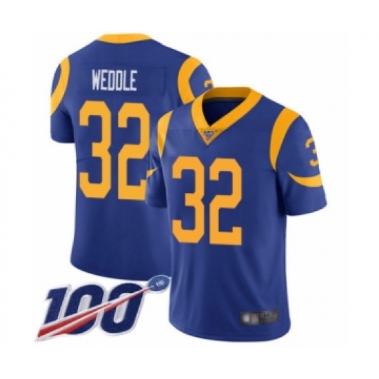 Men's Los Angeles Rams 32 Eric Weddle Royal Blue Alternate Vapor Untouchable Limited Player 100th Season Football Jersey