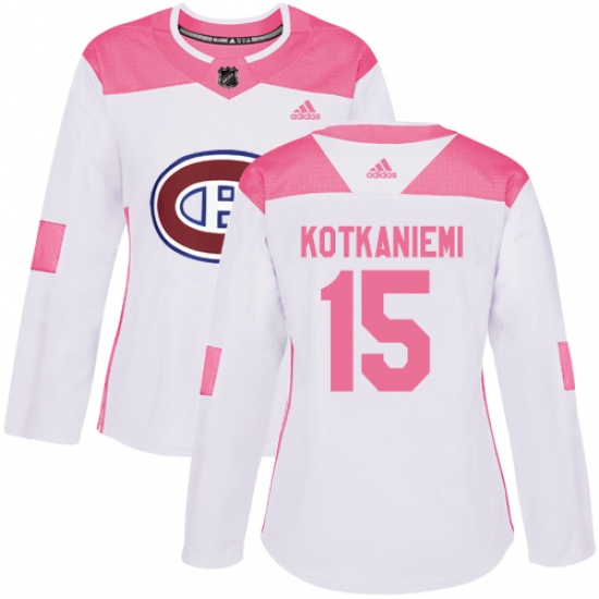 Women's Adidas Montreal Canadiens 15 Jesperi Kotkaniemi Authentic White Pink Fashion NHL Jersey