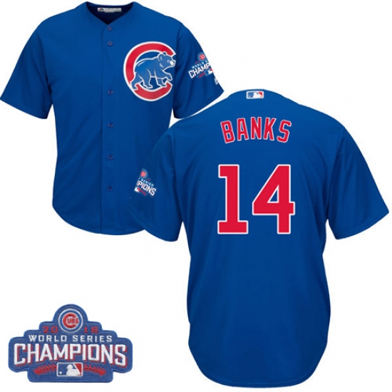 Youth Majestic Chicago Cubs 14 Ernie Banks Authentic Royal Blue Alternate 2016 World Series Champions Cool Base MLB Jersey