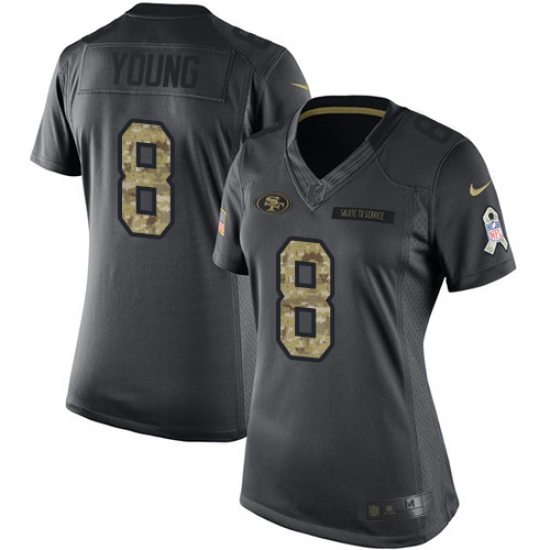 Women's Nike San Francisco 49ers 8 Steve Young Limited Black 2016 Salute to Service NFL Jersey