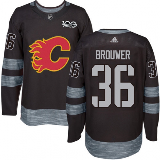 Men's Adidas Calgary Flames 36 Troy Brouwer Authentic Black 1917-2017 100th Anniversary NHL Jersey