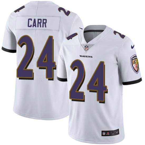 Youth Nike Baltimore Ravens 24 Brandon Carr White Vapor Untouchable Limited Player NFL Jersey