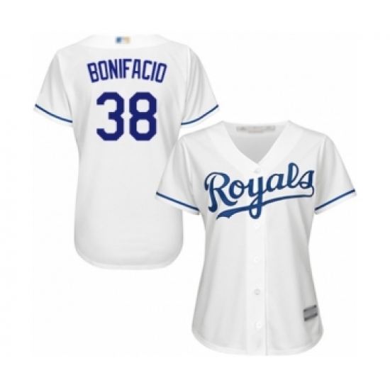 Women's Kansas City Royals 38 Jorge Bonifacio Authentic White Home Cool Base Baseball Player Jersey