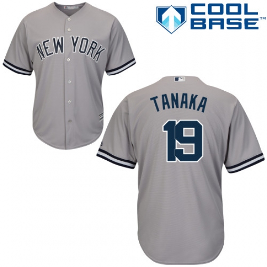 Men's Majestic New York Yankees 19 Masahiro Tanaka Replica Grey Road MLB Jersey