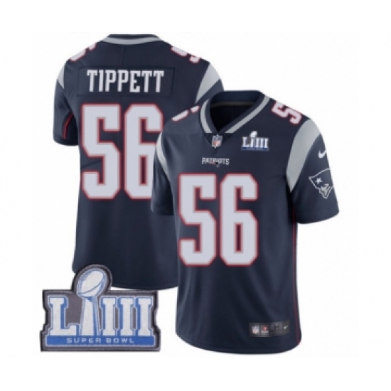 Men's Nike New England Patriots 56 Andre Tippett Navy Blue Team Color Vapor Untouchable Limited Player Super Bowl LIII Bound NFL Jersey
