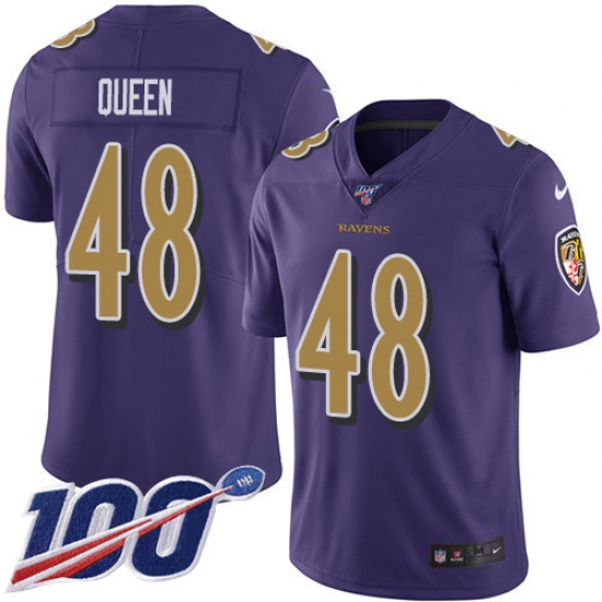 Youth Baltimore Ravens 48 Patrick Queen Purple Stitched NFL Limited Rush 100th Season Jersey