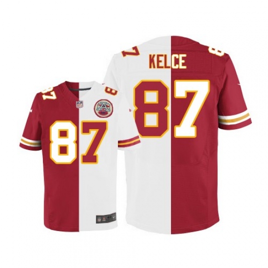 Men's Nike Kansas City Chiefs 87 Travis Kelce Elite Red/White Split Fashion NFL Jersey