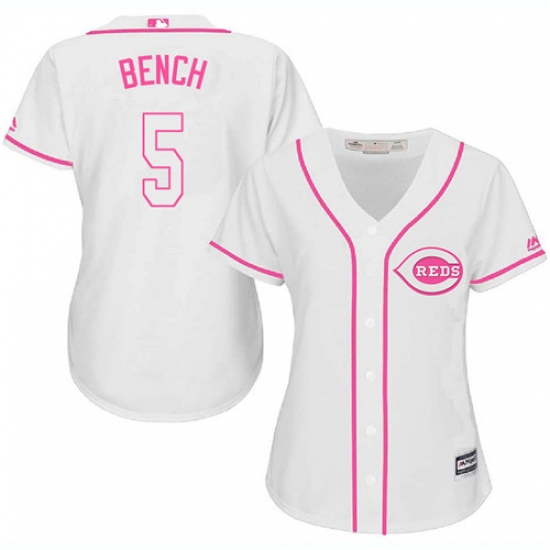 Women's Majestic Cincinnati Reds 5 Johnny Bench Replica White Fashion Cool Base MLB Jersey
