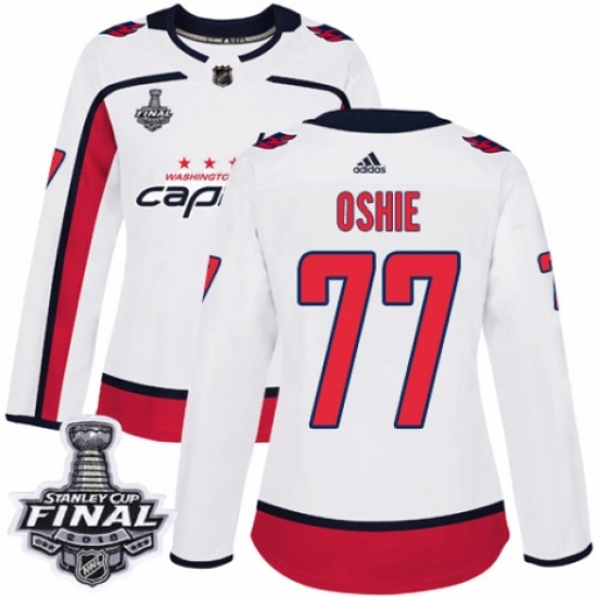 Women's Adidas Washington Capitals 77 T.J. Oshie Authentic White Away 2018 Stanley Cup Final NHL Jersey