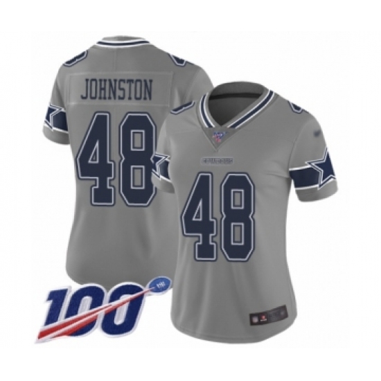 Women's Dallas Cowboys 48 Daryl Johnston Limited Gray Inverted Legend 100th Season Football Jersey