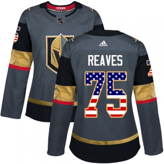 Women's Adidas Vegas Golden Knights 75 Ryan Reaves Authentic Gray USA Flag Fashion NHL Jersey