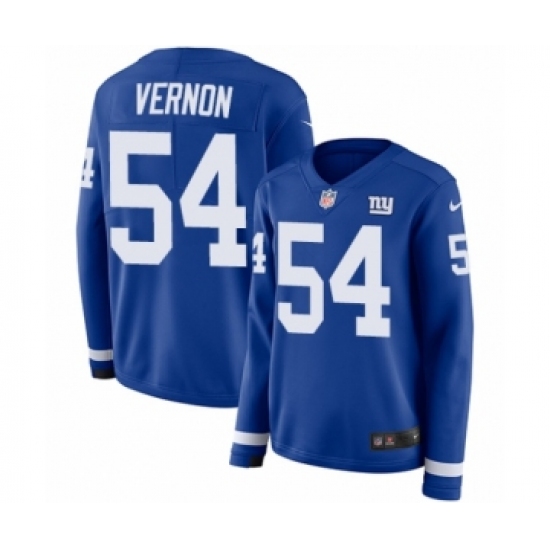 Women's Nike New York Giants 54 Olivier Vernon Limited Royal Blue Therma Long Sleeve NFL Jersey