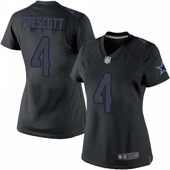 Women's Nike Dallas Cowboys 4 Dak Prescott Limited Black Impact NFL Jersey
