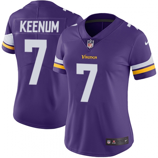 Women's Nike Minnesota Vikings 7 Case Keenum Purple Team Color Vapor Untouchable Limited Player NFL Jersey
