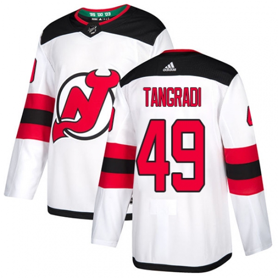 Men's Adidas New Jersey Devils 49 Eric Tangradi Authentic White Away NHL Jersey