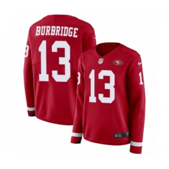 Women's Nike San Francisco 49ers 13 Aaron Burbridge Limited Red Therma Long Sleeve NFL Jersey