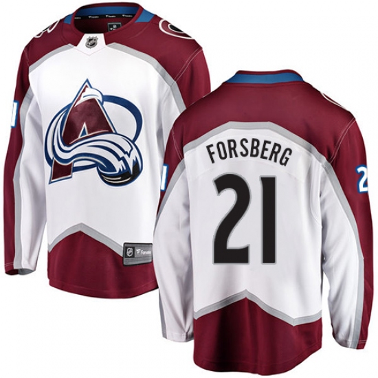 Youth Colorado Avalanche 21 Peter Forsberg Fanatics Branded White Away Breakaway NHL Jersey