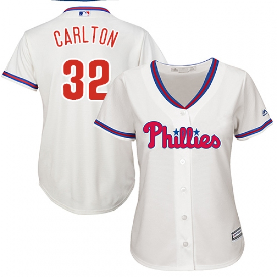 Women's Majestic Philadelphia Phillies 32 Steve Carlton Replica Cream Alternate Cool Base MLB Jersey