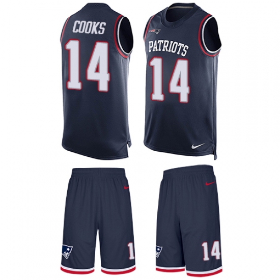 Men's Nike New England Patriots 14 Brandin Cooks Limited Navy Blue Tank Top Suit NFL Jersey