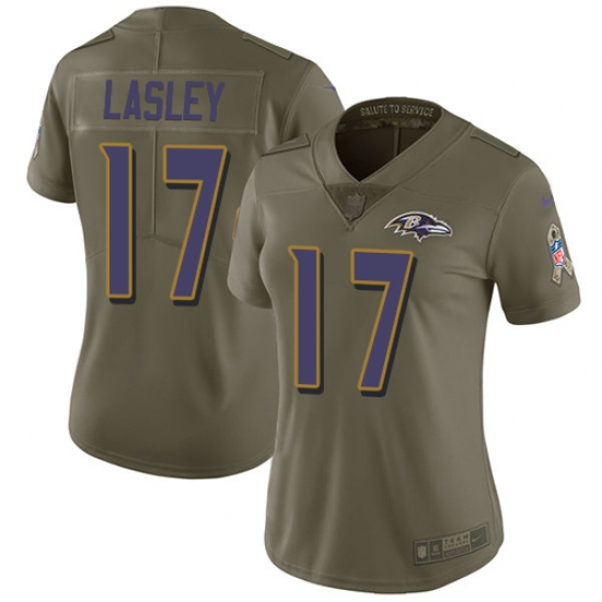 Women's Nike Baltimore Ravens 17 Jordan Lasley Limited Olive 2017 Salute to Service NFL Jersey