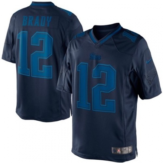 Men's Nike New England Patriots 12 Tom Brady Navy Blue Drenched Limited NFL Jersey