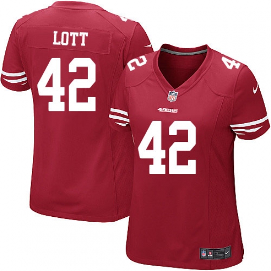Women's Nike San Francisco 49ers 42 Ronnie Lott Game Red Team Color NFL Jersey