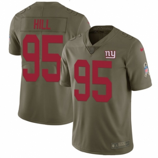 Men's Nike New York Giants 95 B.J. Hill Limited Olive 2017 Salute to Service NFL Jersey