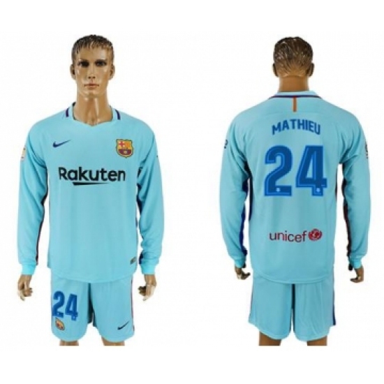 Barcelona 24 Mathieu Away Long Sleeves Soccer Club Jersey