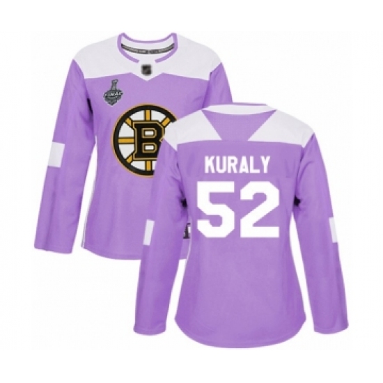 Women's Boston Bruins 52 Sean Kuraly Authentic Purple Fights Cancer Practice 2019 Stanley Cup Final Bound Hockey Jersey