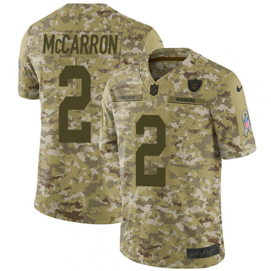 Youth Nike Oakland Raiders 2 AJ McCarron Limited Camo 2018 Salute to Service NFL Jersey