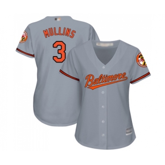Women's Baltimore Orioles 3 Cedric Mullins Replica Grey Road Cool Base Baseball Jersey