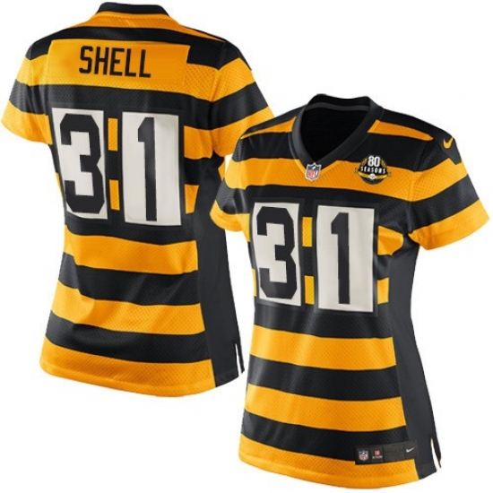 Women's Nike Pittsburgh Steelers 31 Donnie Shell Game Yellow/Black Alternate 80TH Anniversary Throwback NFL Jersey