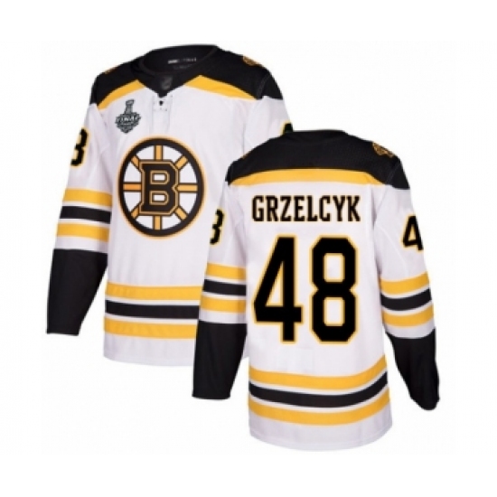 Youth Boston Bruins 48 Matt Grzelcyk Authentic White Away 2019 Stanley Cup Final Bound Hockey Jersey