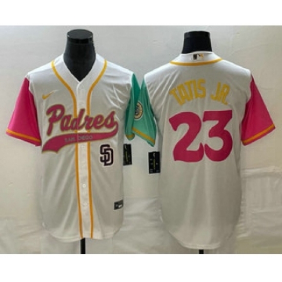 Men's San Diego Padres 23 Fernando Tatis Jr White NEW 2023 City Connect Cool Base Stitched Jersey